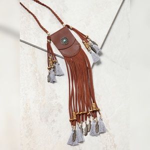 Brown Leatherette Dream Catcher Necklace